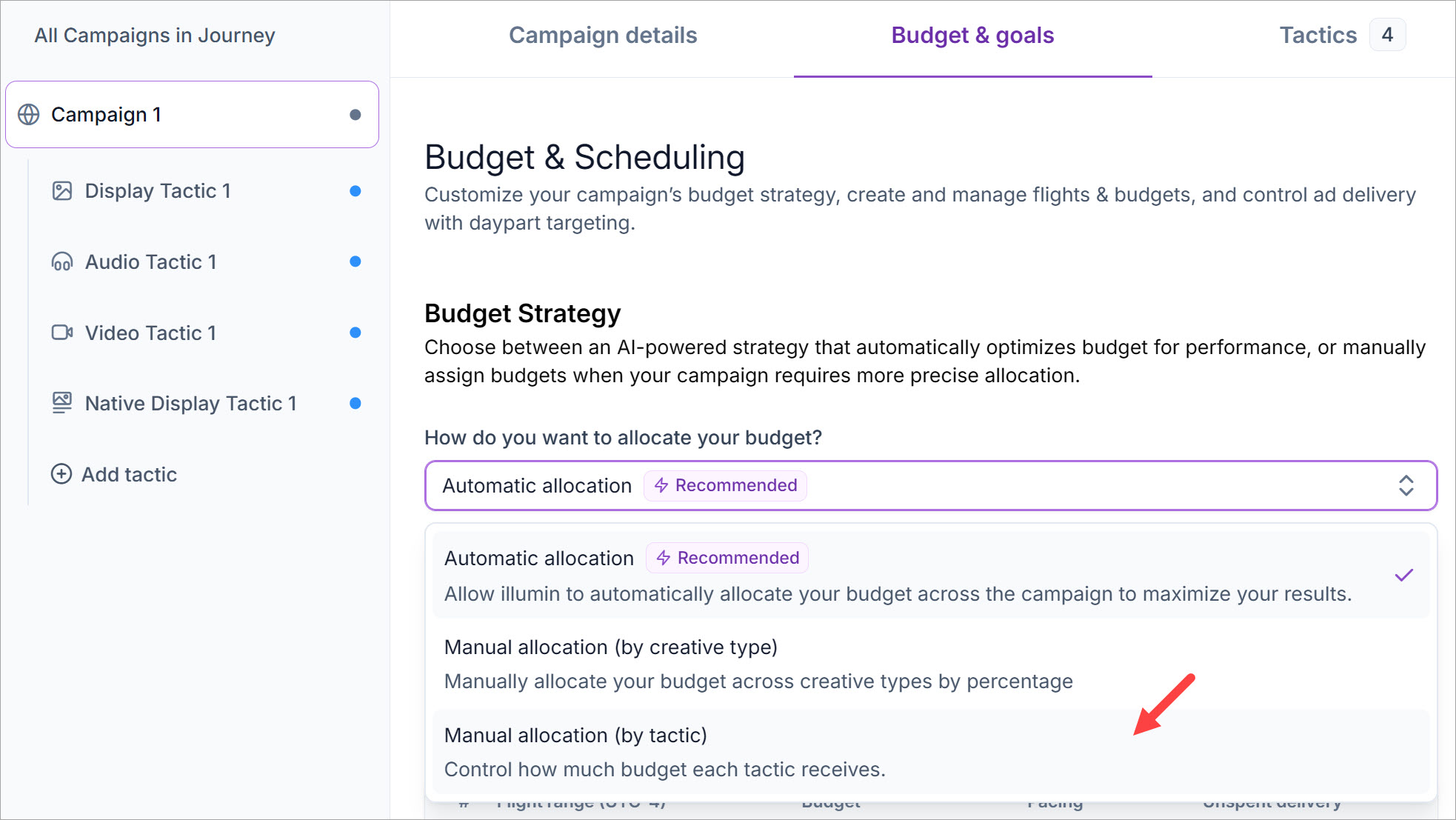 Campaign builder toolkit - Set up manual budget allocation by tactic ...